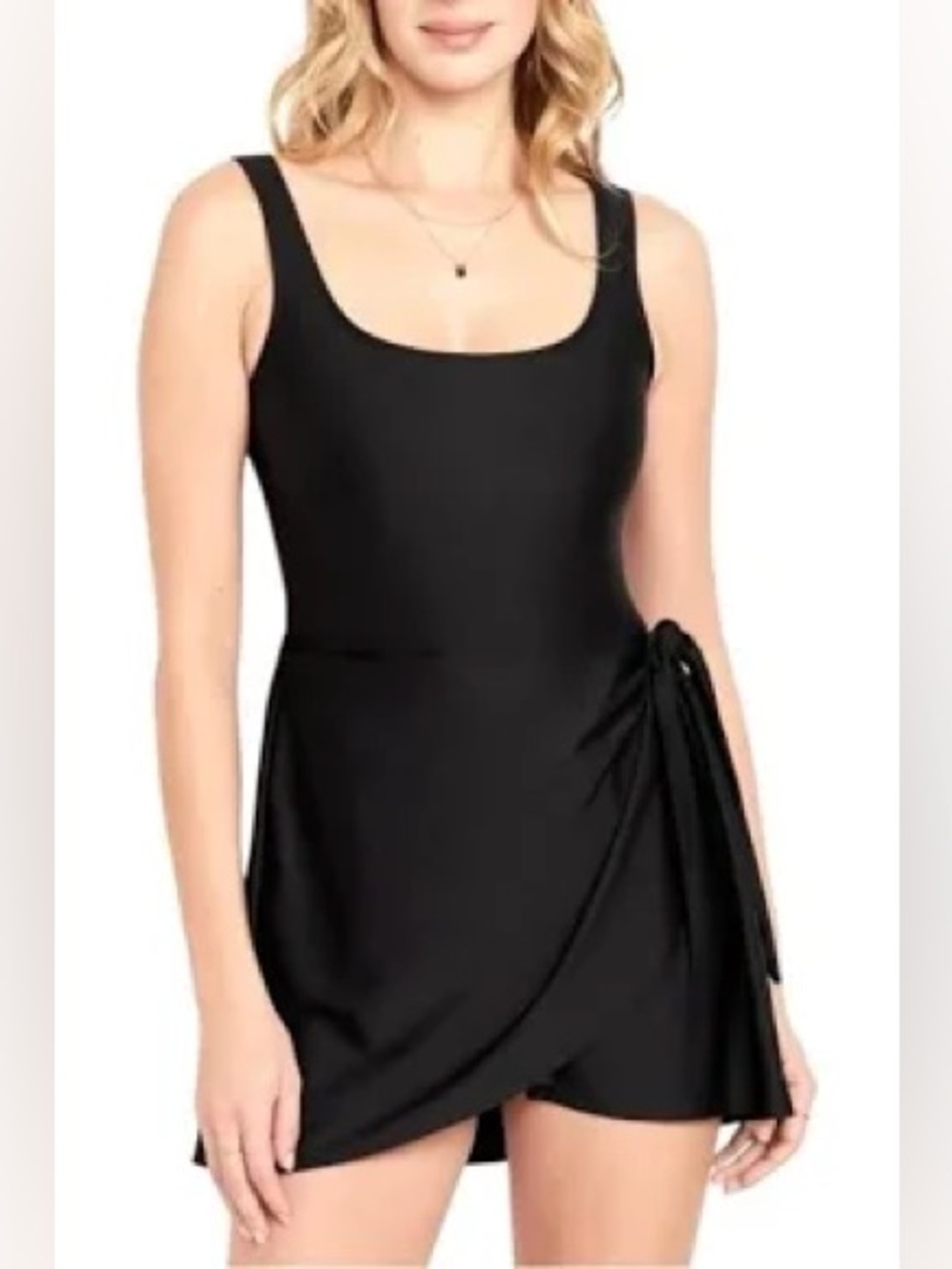 Side Tie Classic Wrap Swim Dress - Black Sz L - Picture 6 of 6
